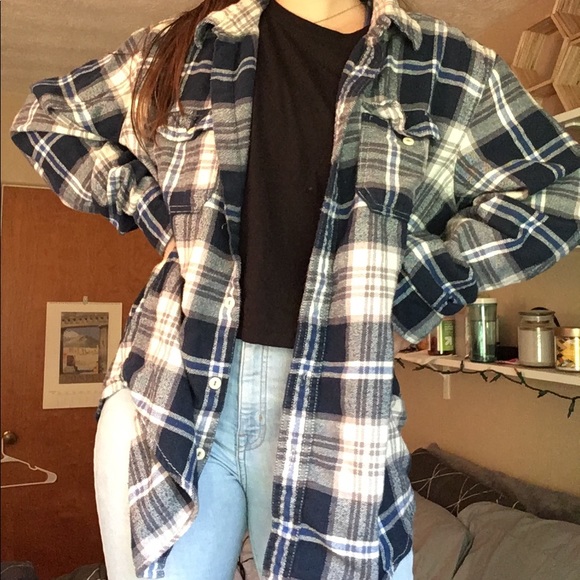 American Eagle Outfitters Tops - American Eagle Navy + Blue + White Plaid Flannel